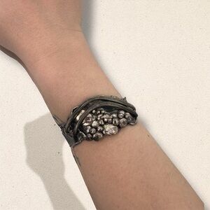 Vintage Sterling Silver Brutalist Cuff Bracelet – Sculptural Organic Design
